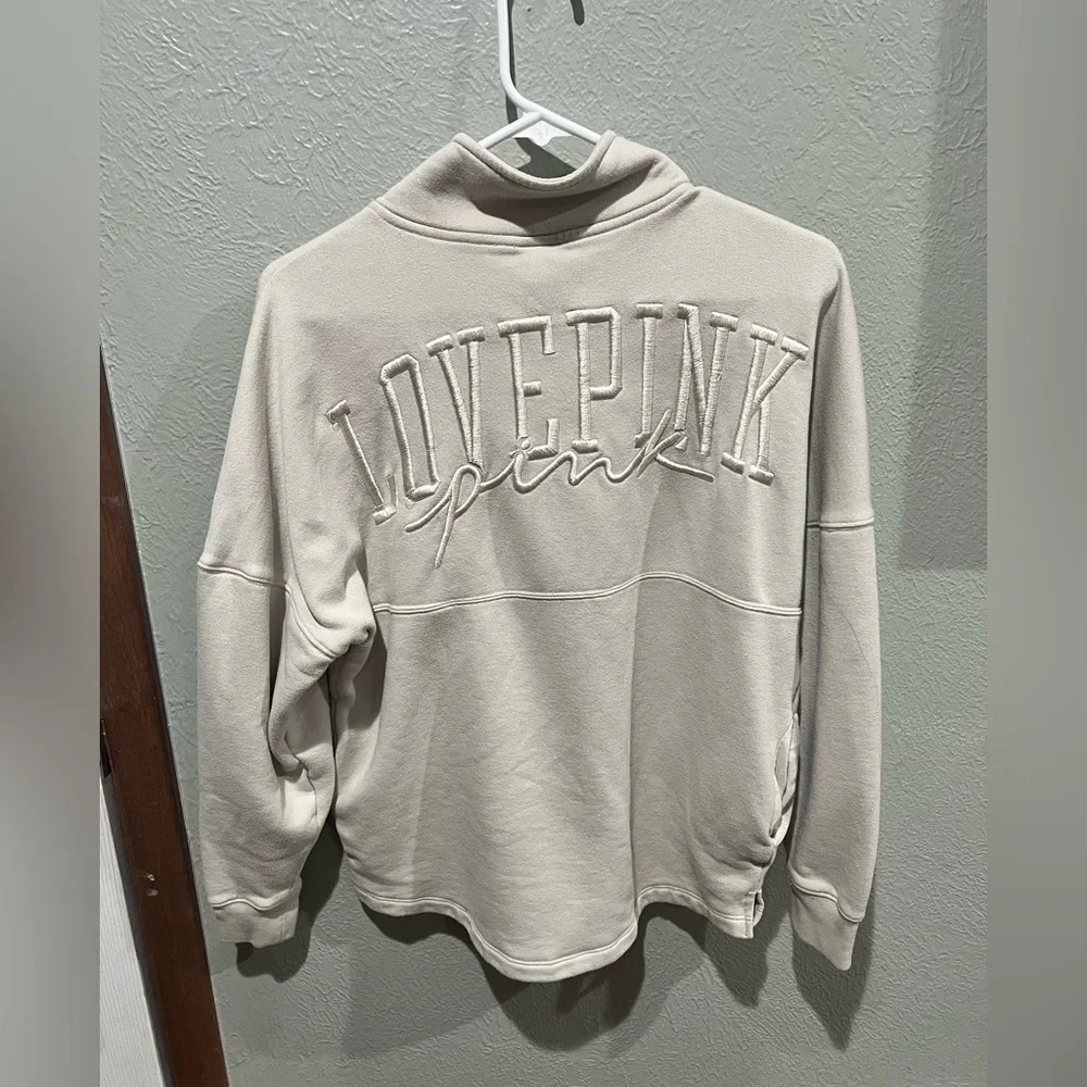 PINK Victoria's Secret Women’s Cream Quarter Zip Sweater Size XS Oversized EUC - Picture 4 of 4